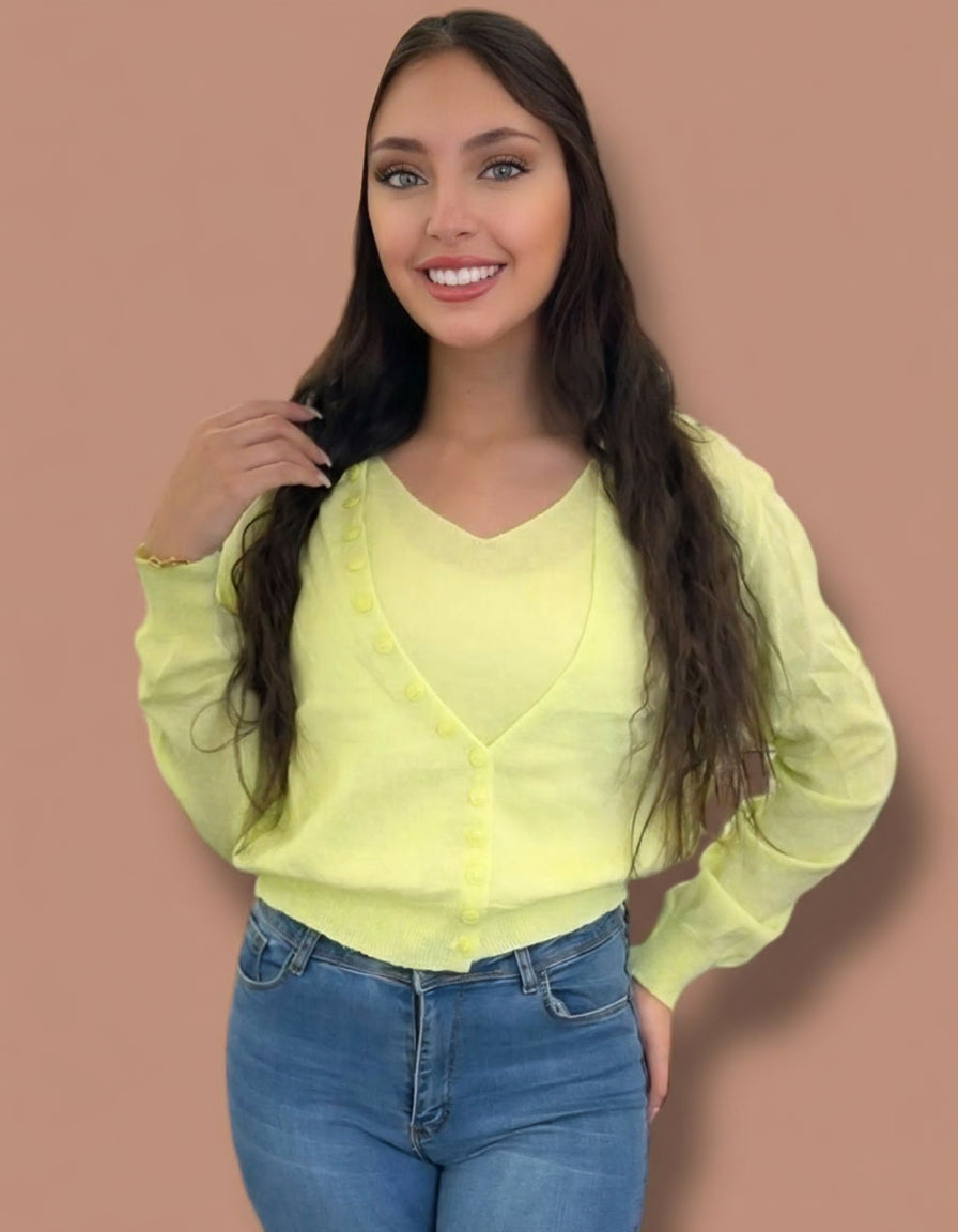 Yellow Top with Cardigan