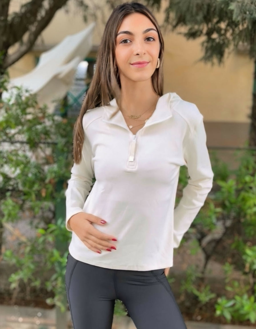 White Zip-Up Activewear Top