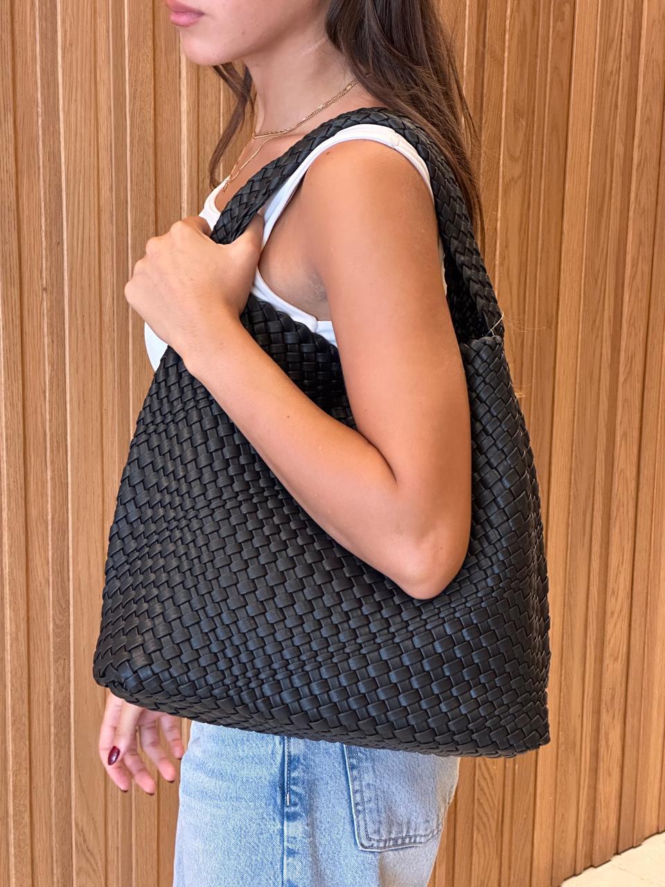 Black Woven Shoulder Bag