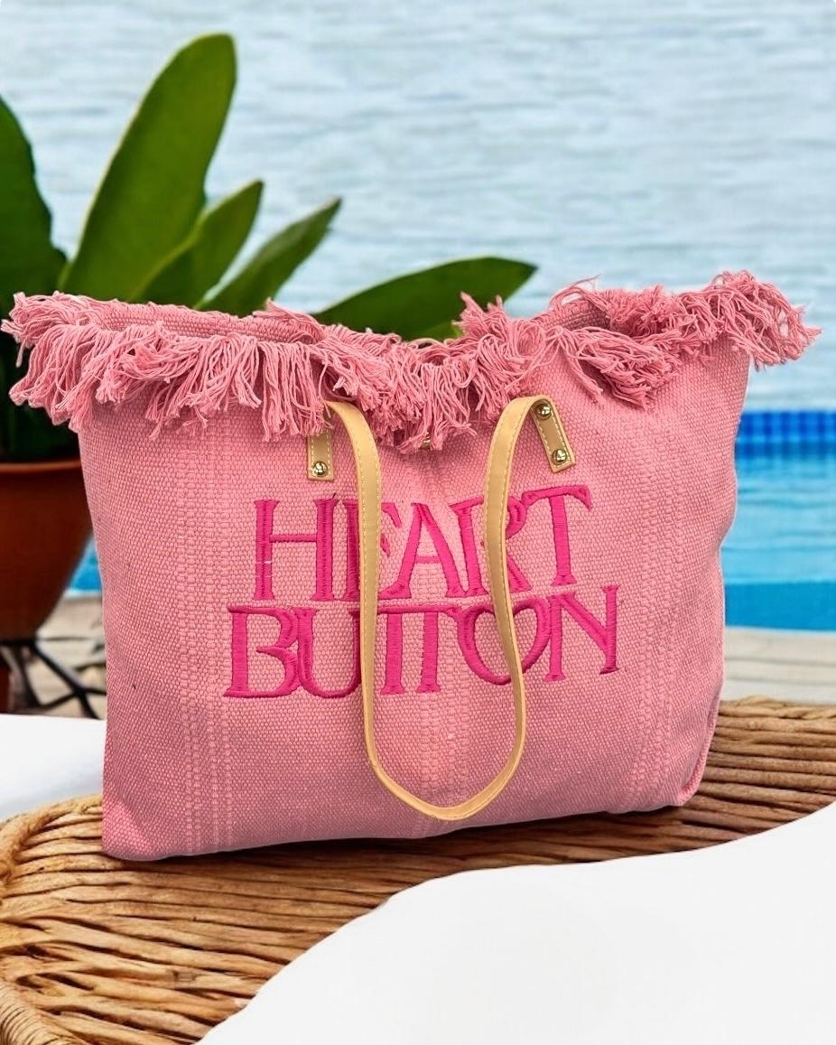 Heart button beach bag
