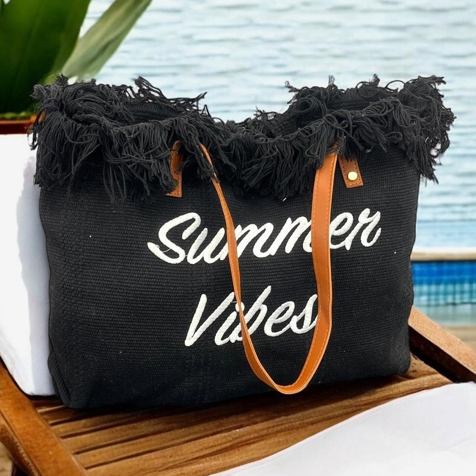 Black Summer Vibes Beach Bag