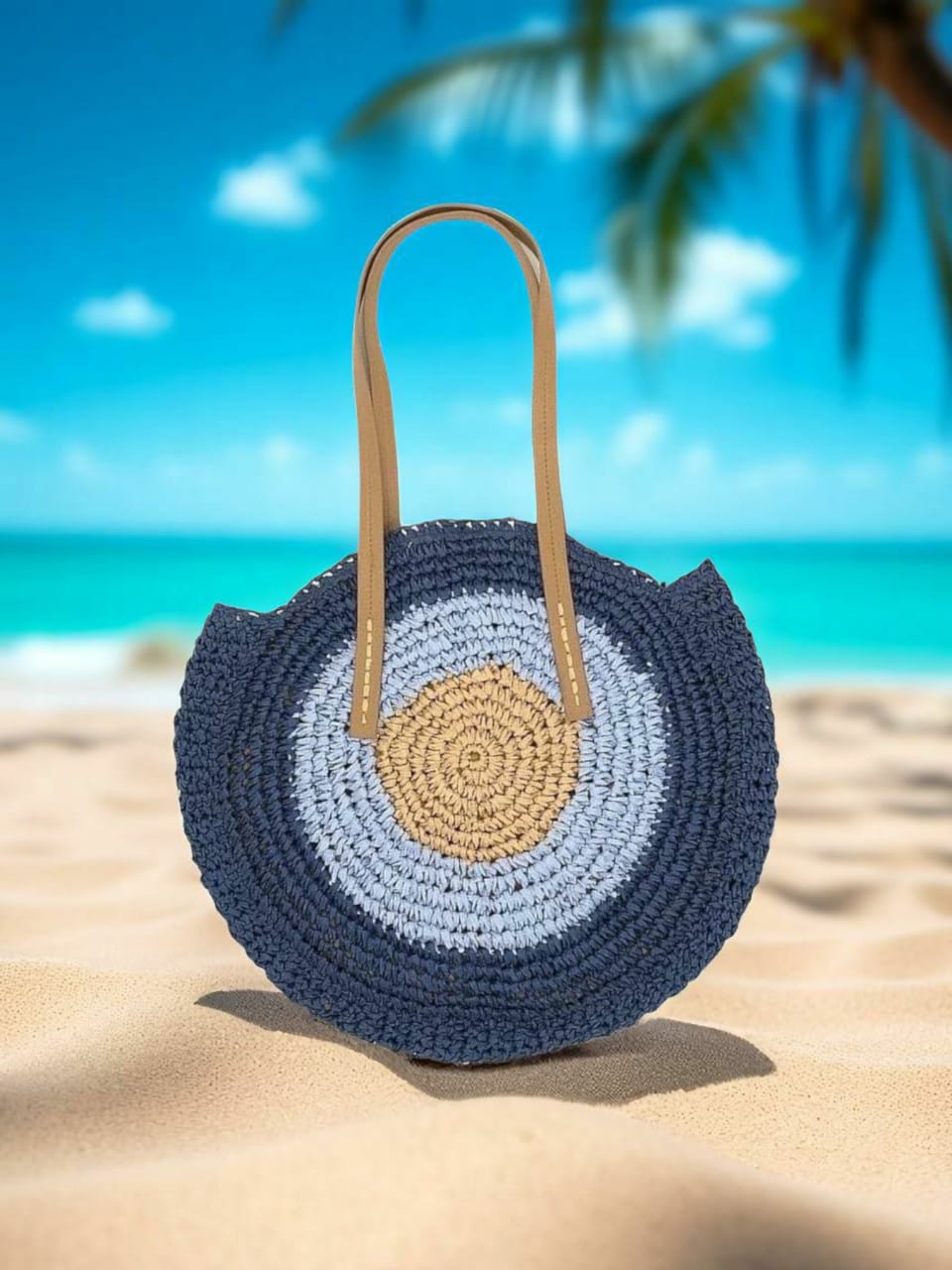 Navy Blue Circular Beach Bag