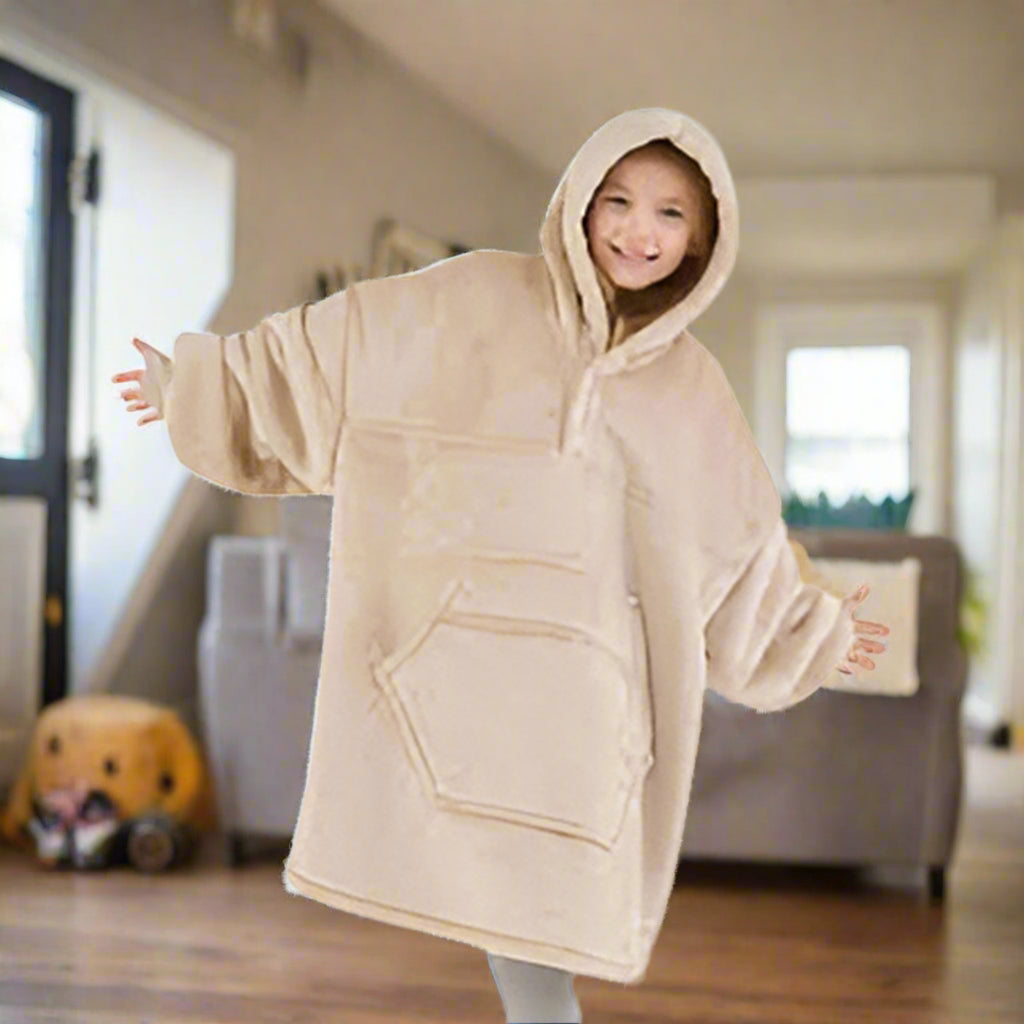 Beige Kids Hooded Blanket