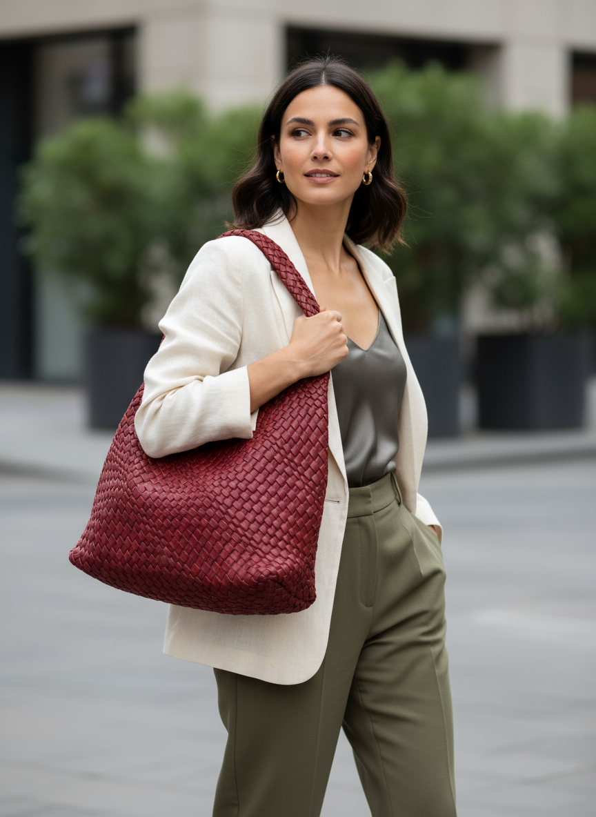 Red Woven Shoulder Bag