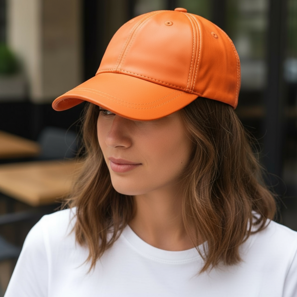 Orange Leather Hat