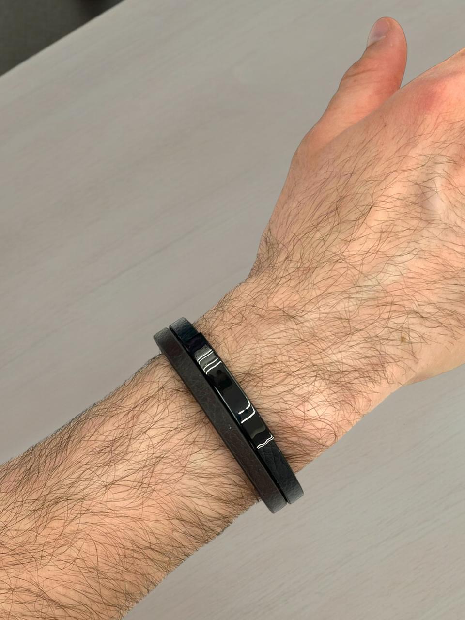 Simple Black & Brown Leather Bracelet