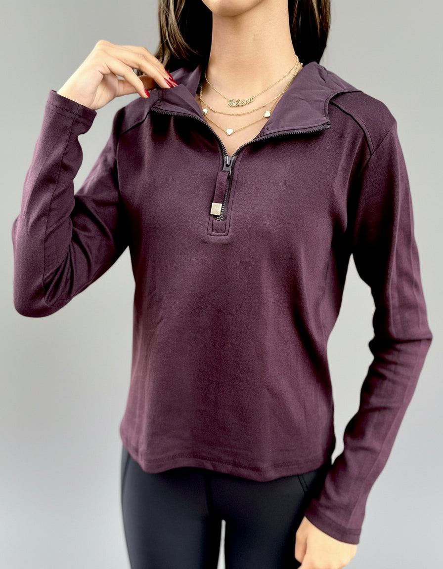 Burgundy Zip-Up Activewear Top
