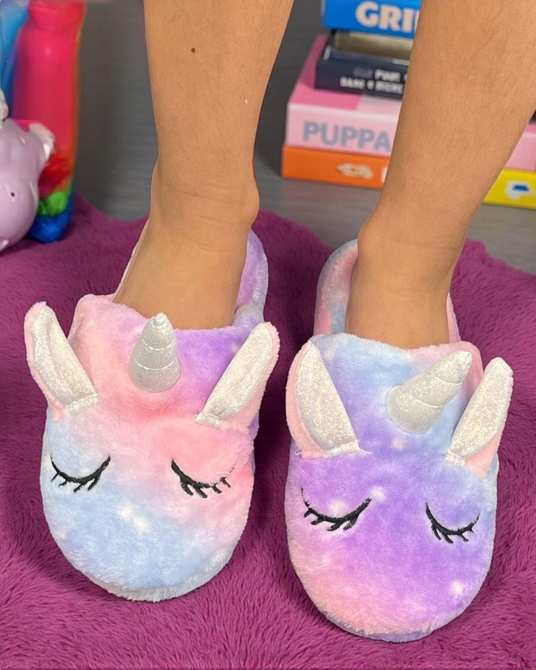 Purple unicorn slippers