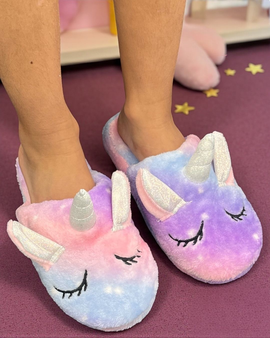 Purple unicorn slippers