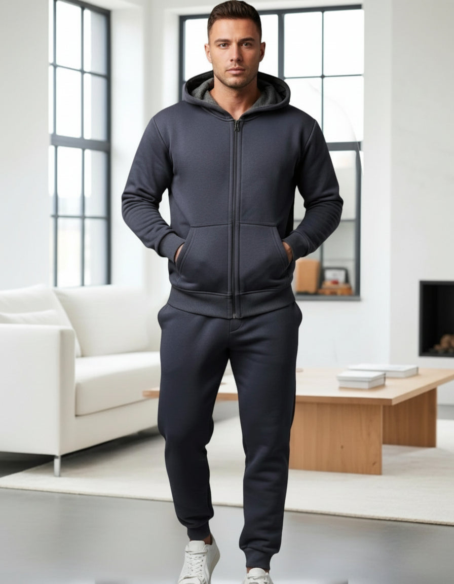 Dark Grey Men Jacket Set