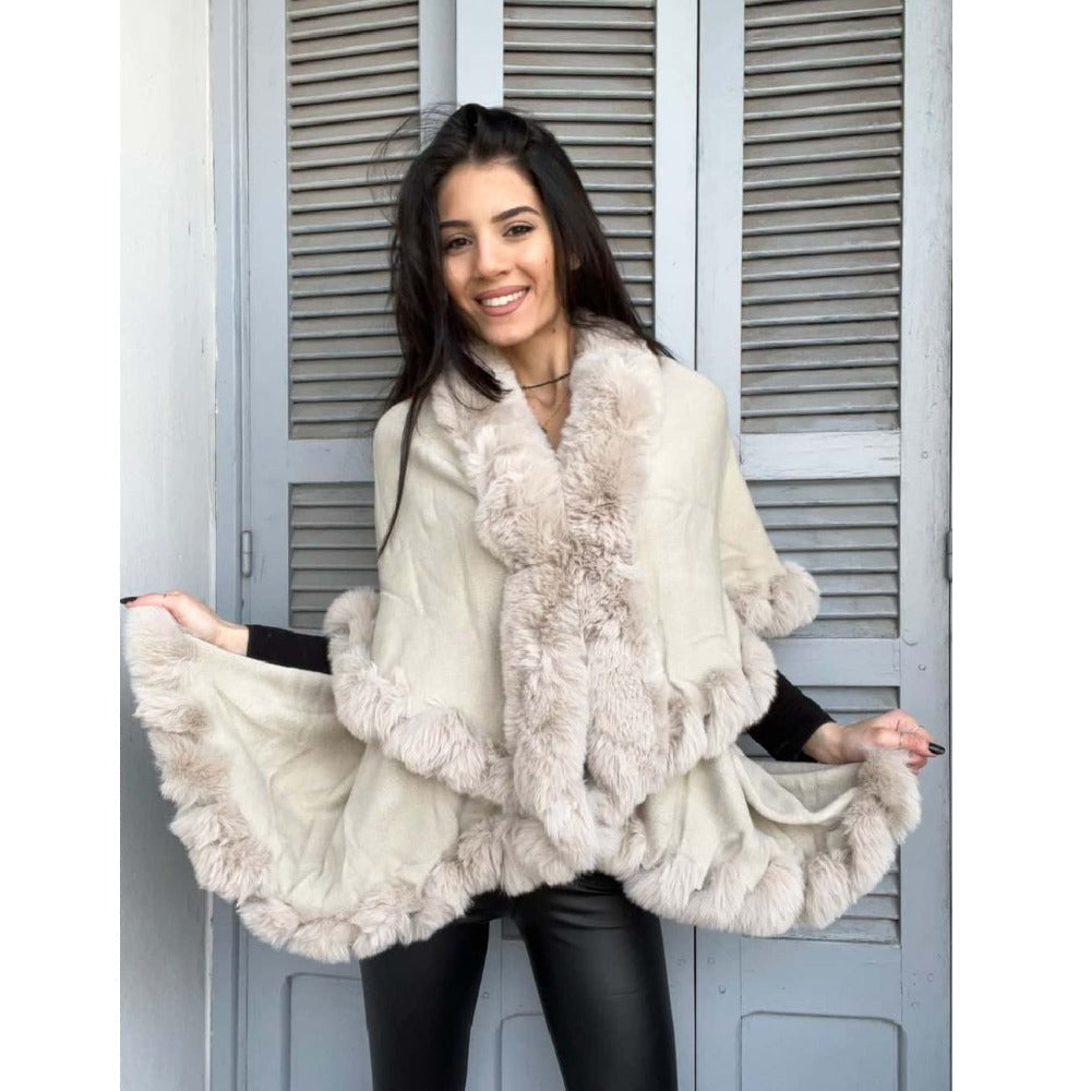 Beige Fur Poncho