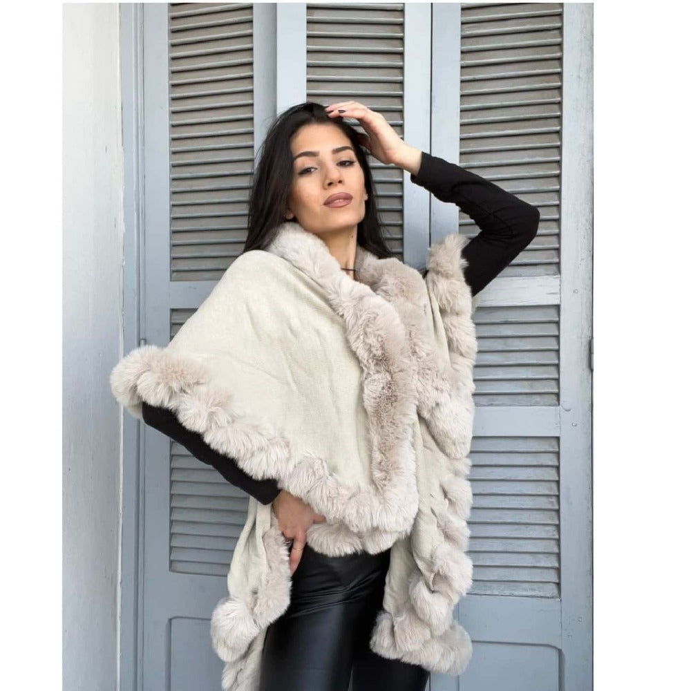 Beige Fur Poncho