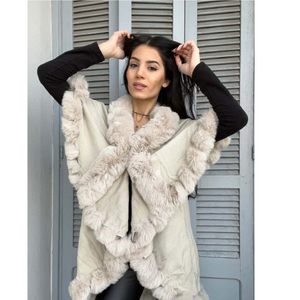 Beige Fur Poncho