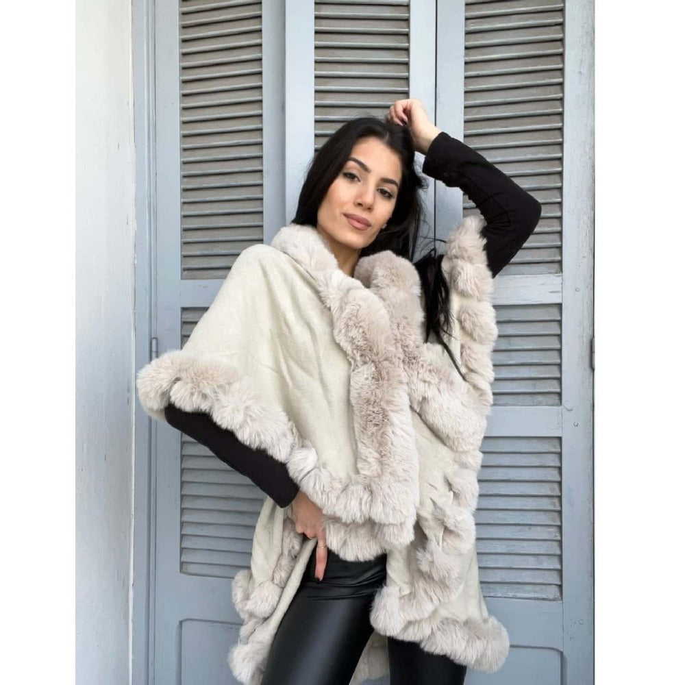 Beige Fur Poncho