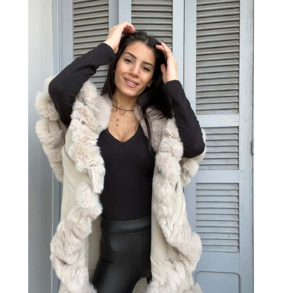 Beige Fur Poncho