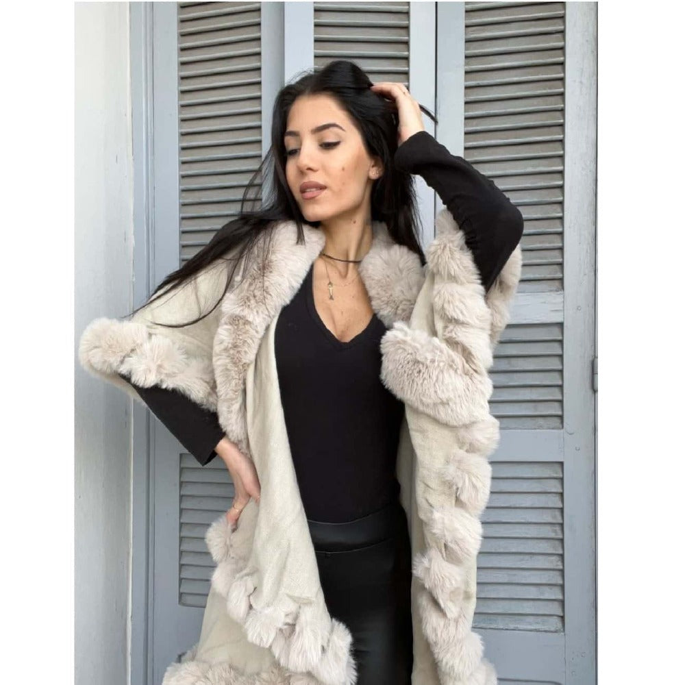 Beige Fur Poncho