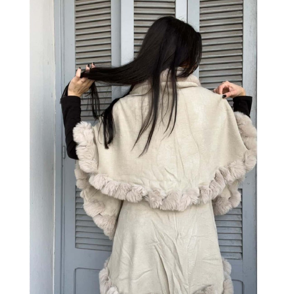 Beige Fur Poncho