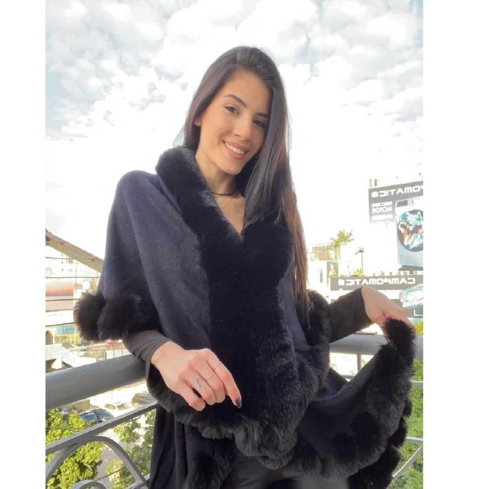 Black Fur Poncho