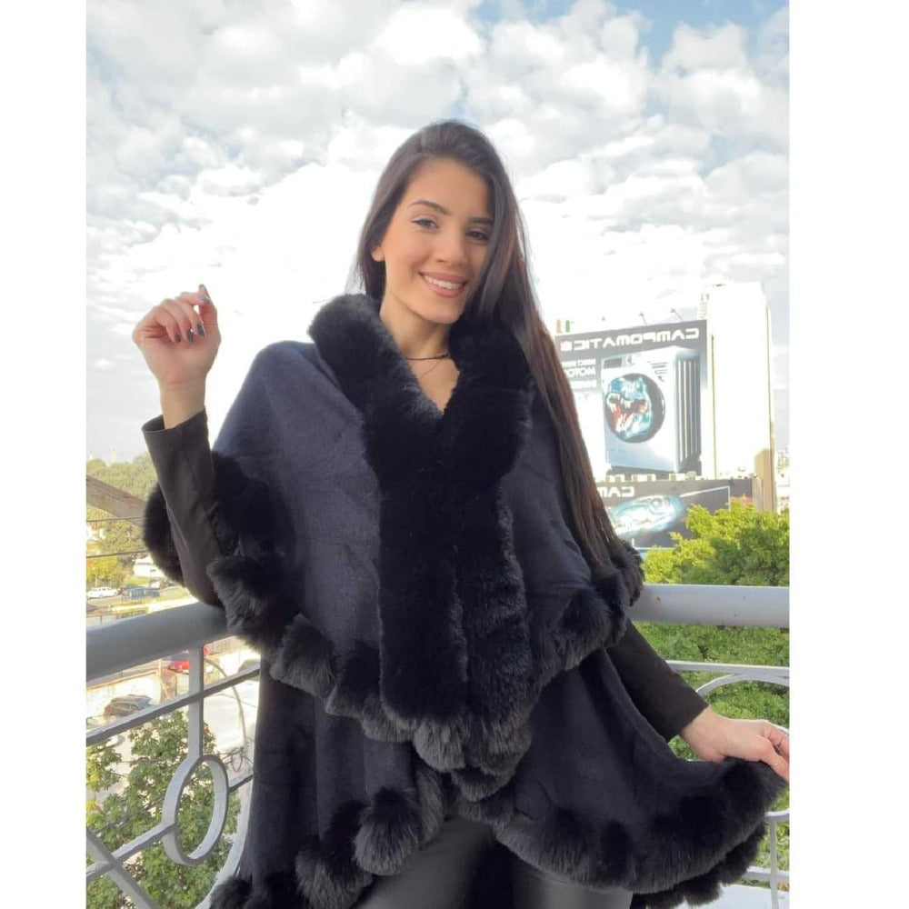 Black Fur Poncho