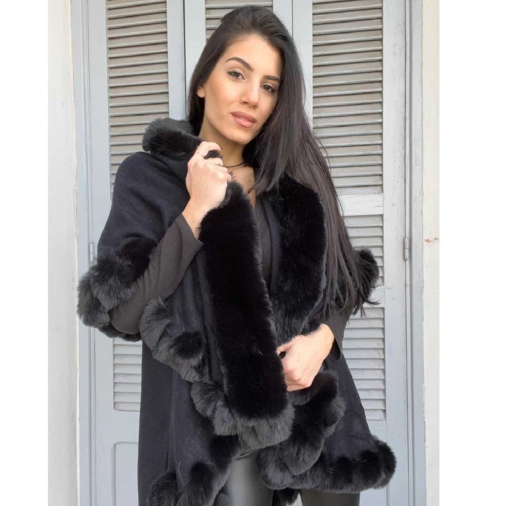 Black Fur Poncho