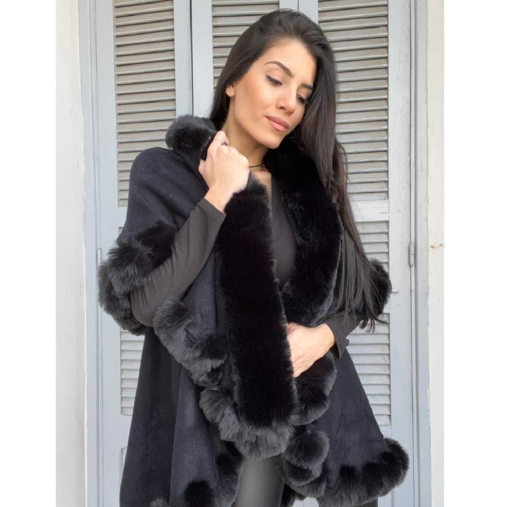 Black Fur Poncho