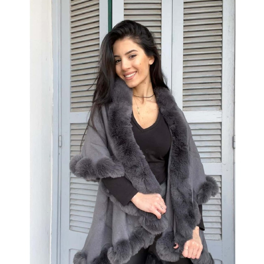 Grey Fur Poncho