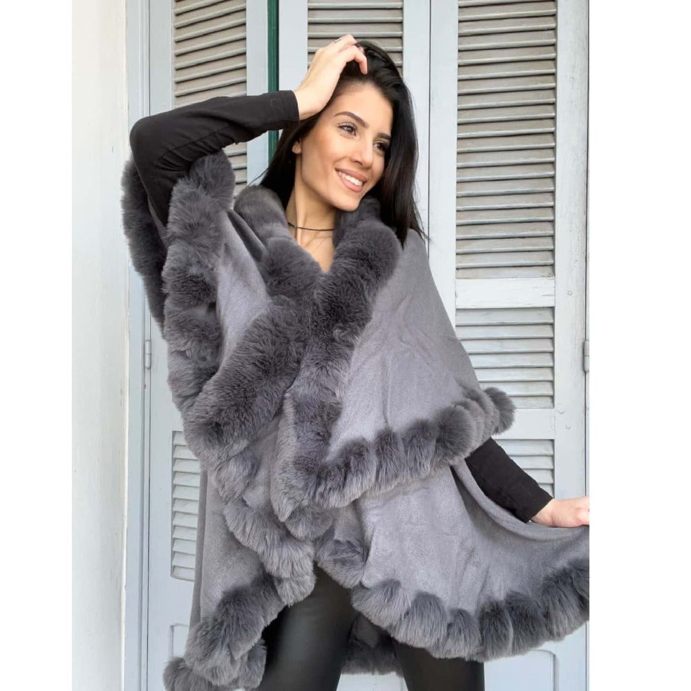 Grey Fur Poncho