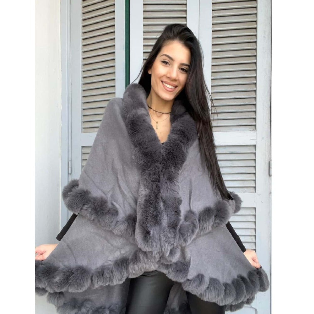 Grey Fur Poncho