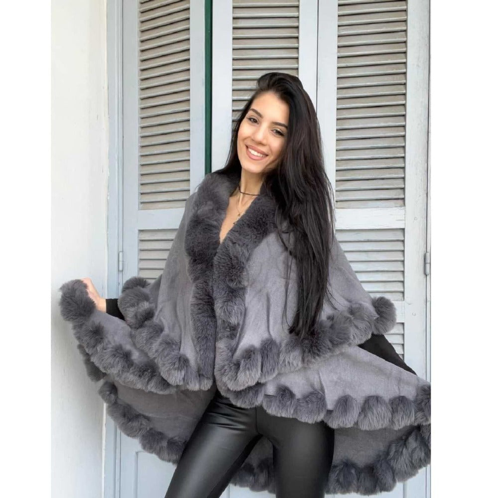 Grey Fur Poncho