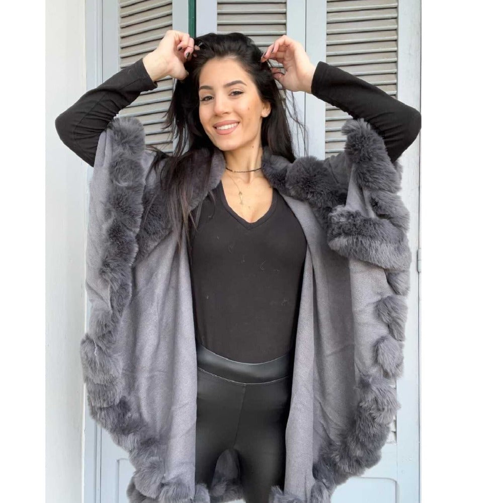 Grey Fur Poncho