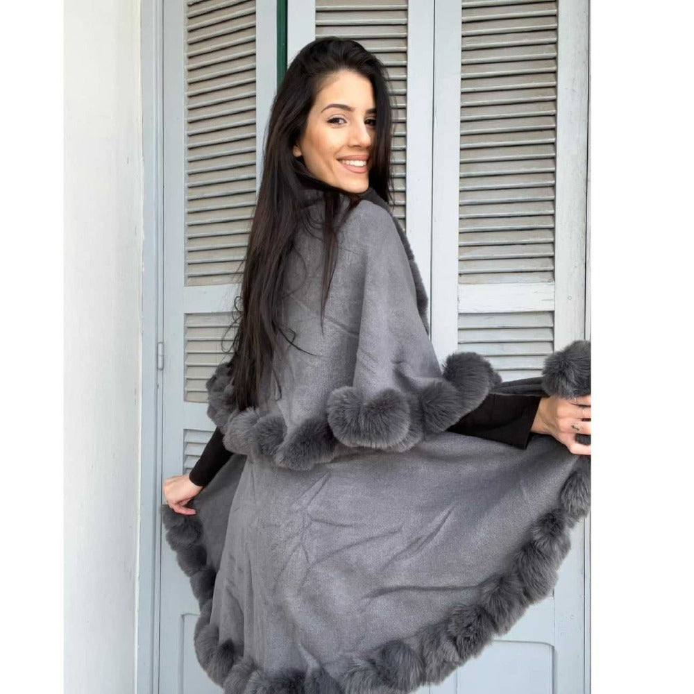 Grey Fur Poncho