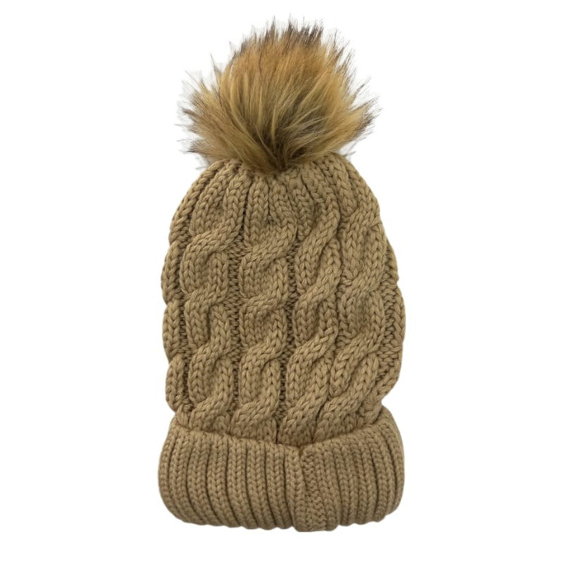 LIGHT BROWN braided knitted beanie for women