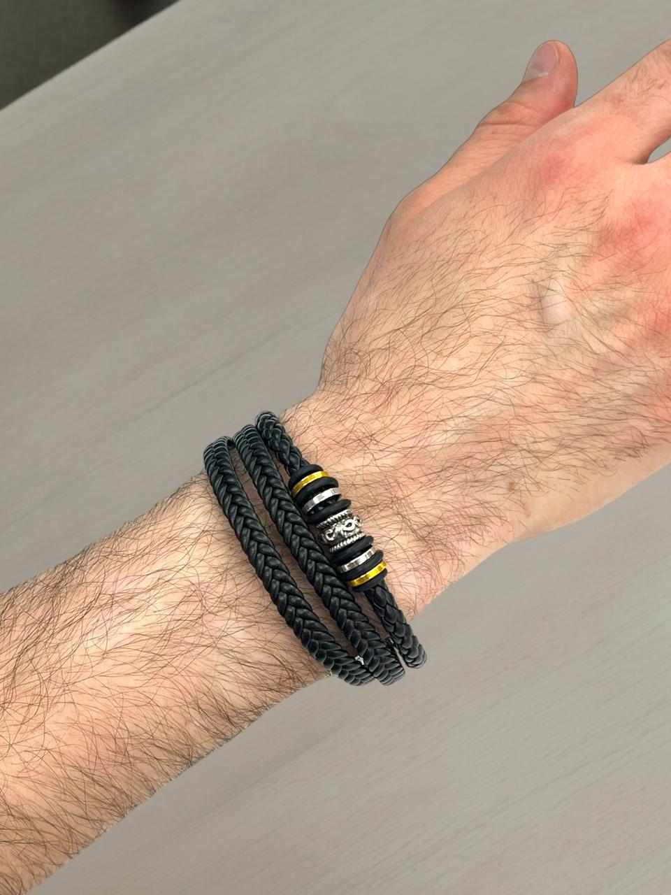 Braided Leather Bracelet with Beads 2