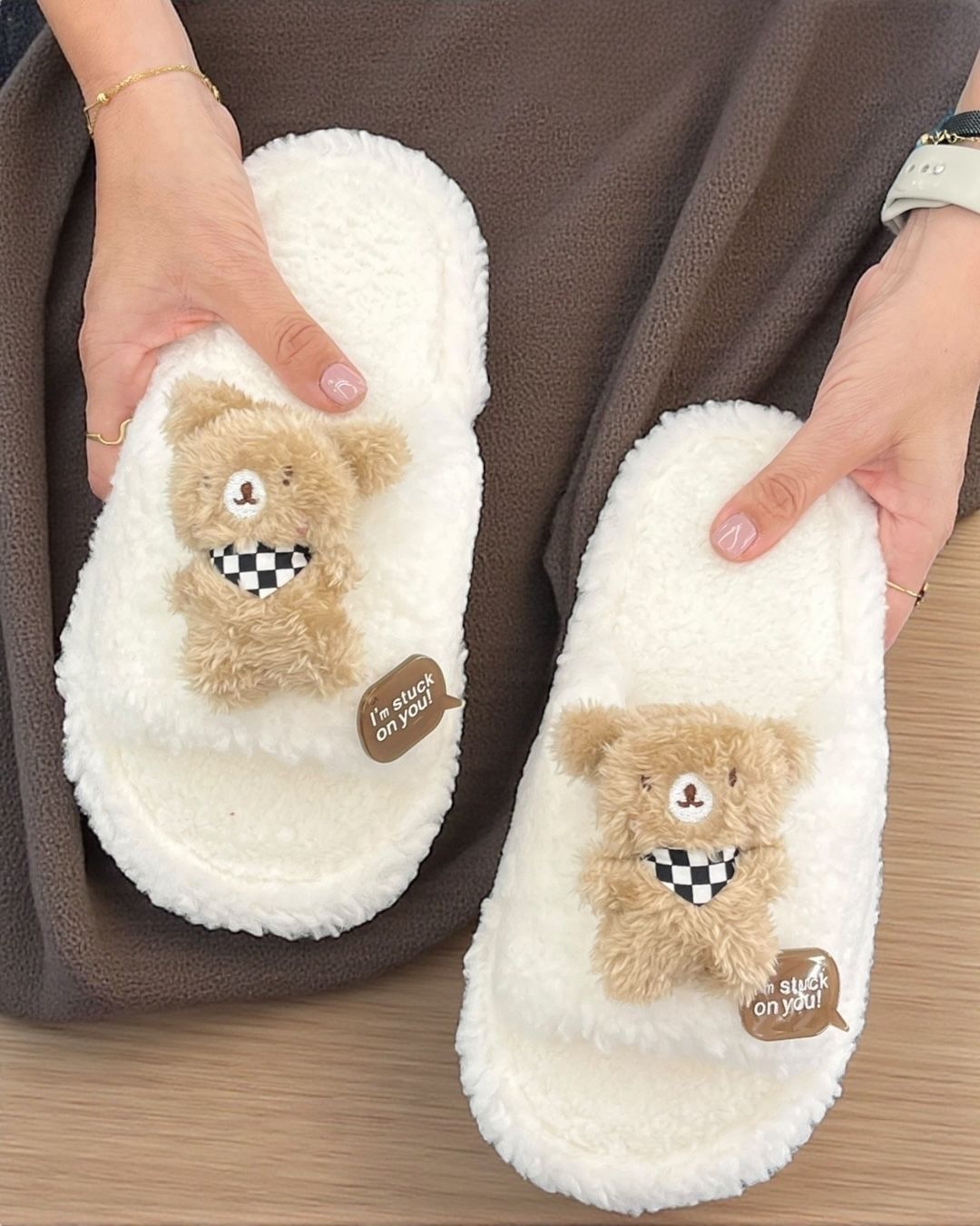 Stuck on you teddy slippers