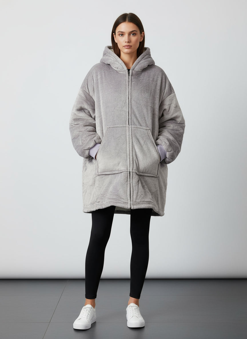 Grey Hooded Blanket w zipper