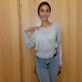 Grey Cut-Out Shoulder Knit Top