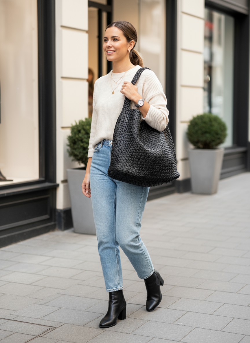 Black Woven Shoulder Bag