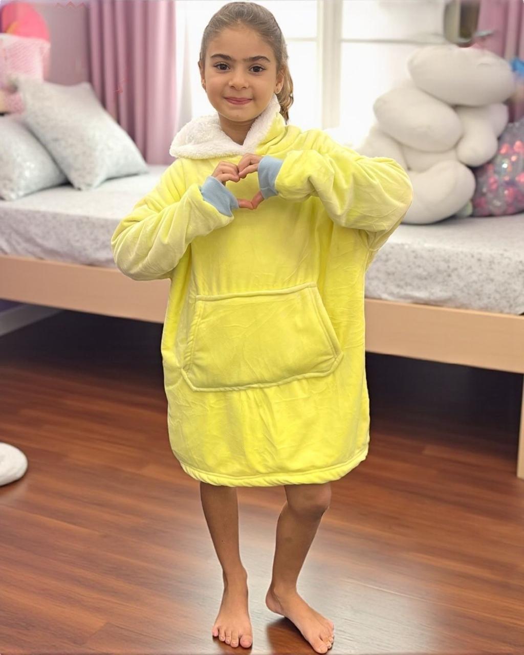 Yellow kids hooded blanket