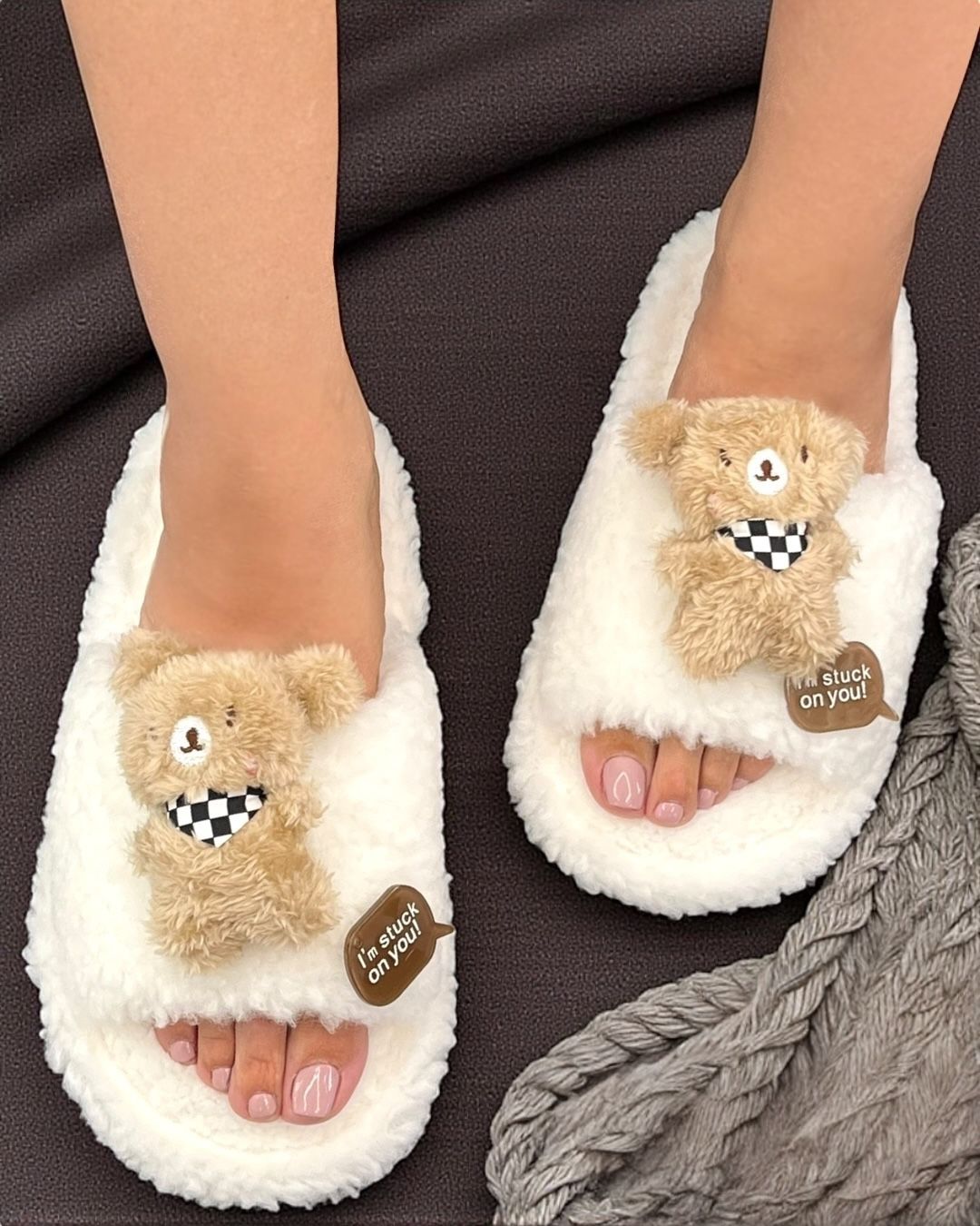 Stuck on you teddy slippers
