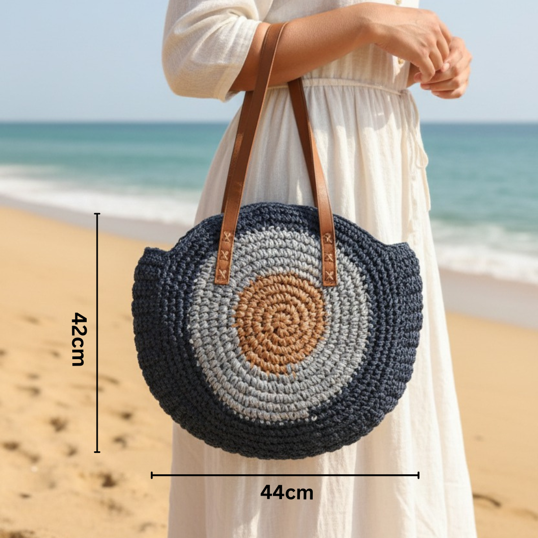 Navy Blue Circular Beach Bag