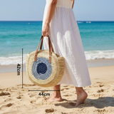 Blue Circular Straw Beach Bag