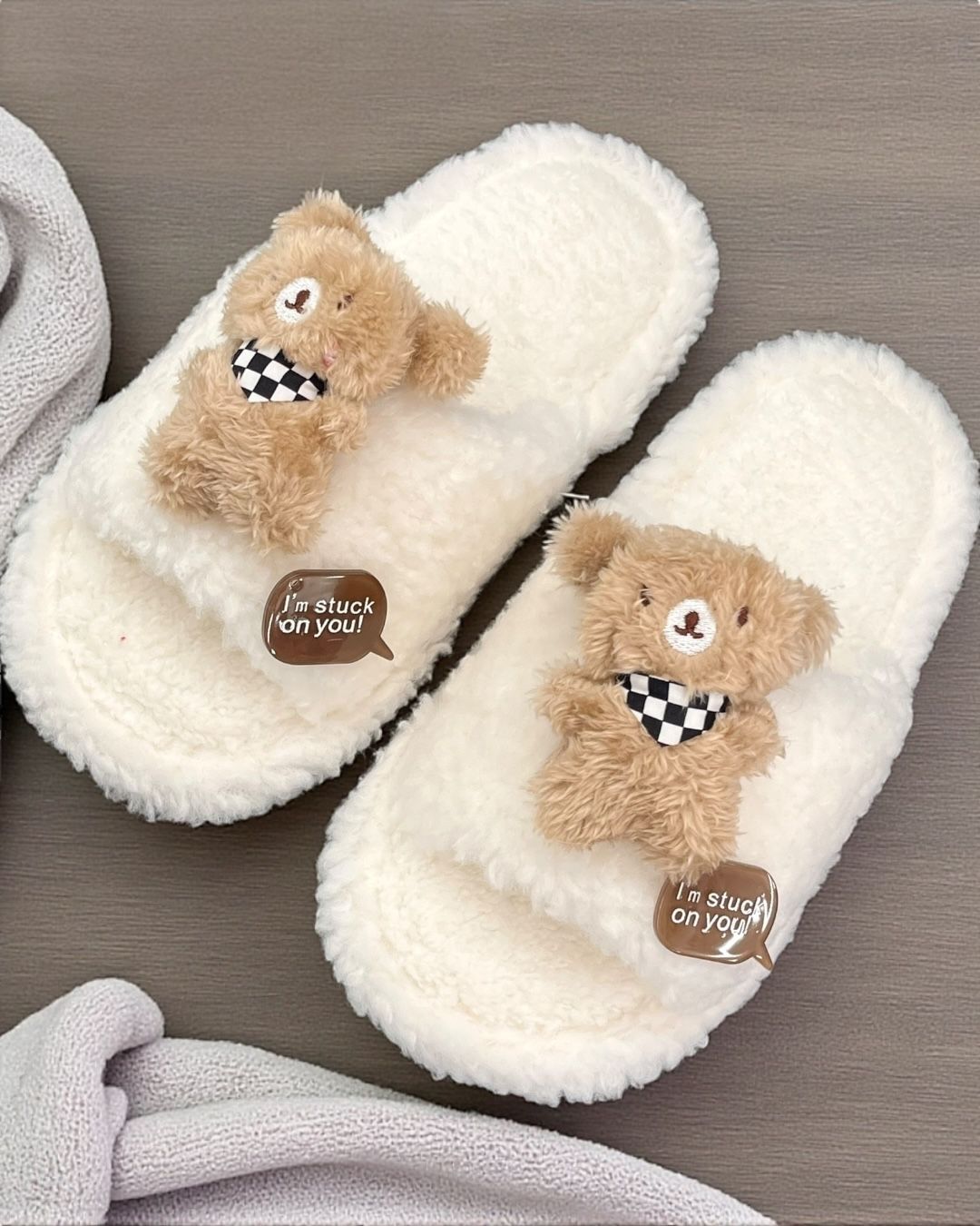 Stuck on you teddy slippers