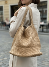 Beige Woven Shoulder Bag