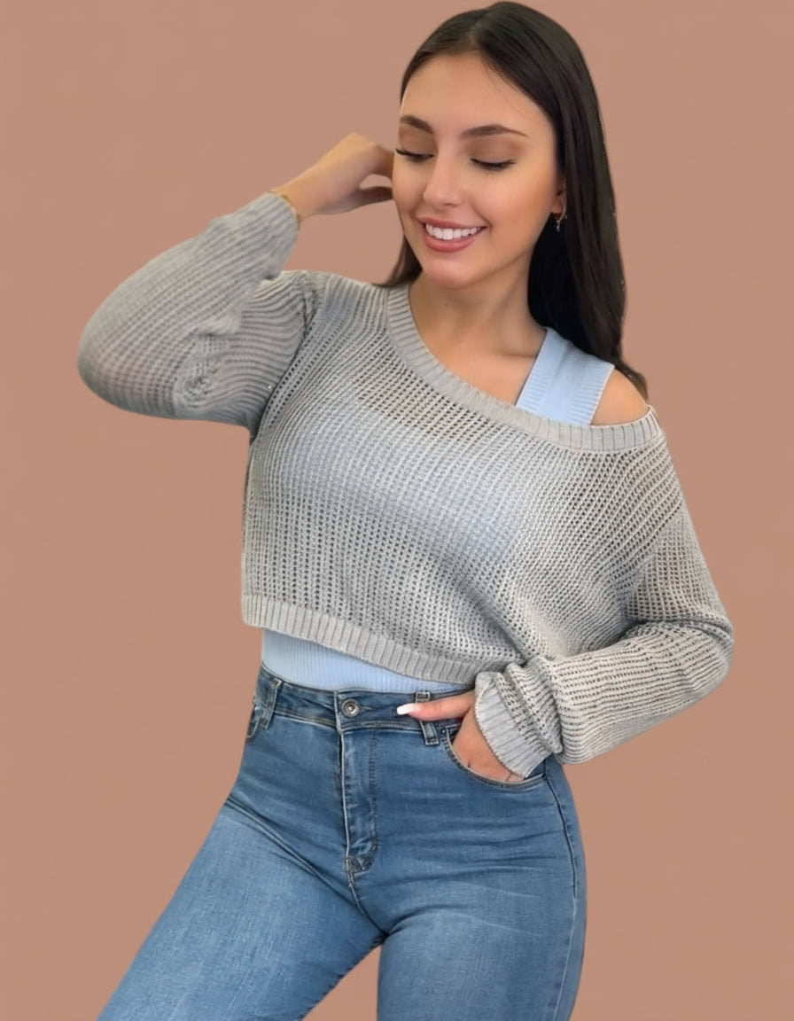 Grey Soft 2 piece Cardigan