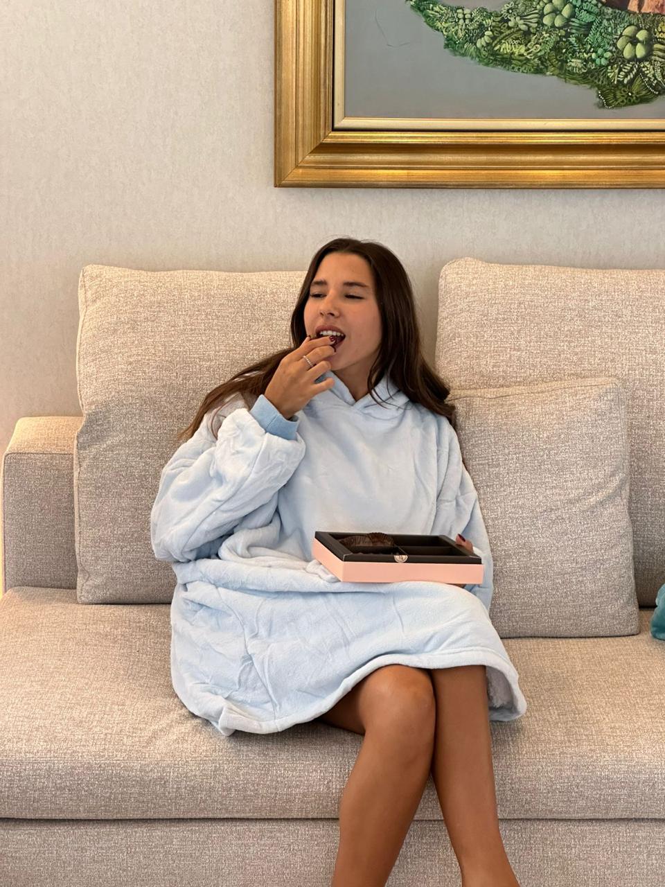 Blue hooded blanket
