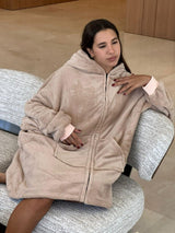 Beige hooded blanket