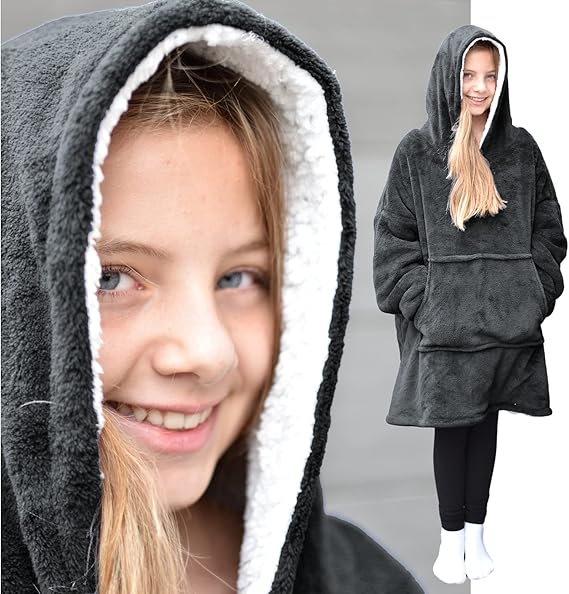 Dark Grey Kids Hooded Blanket