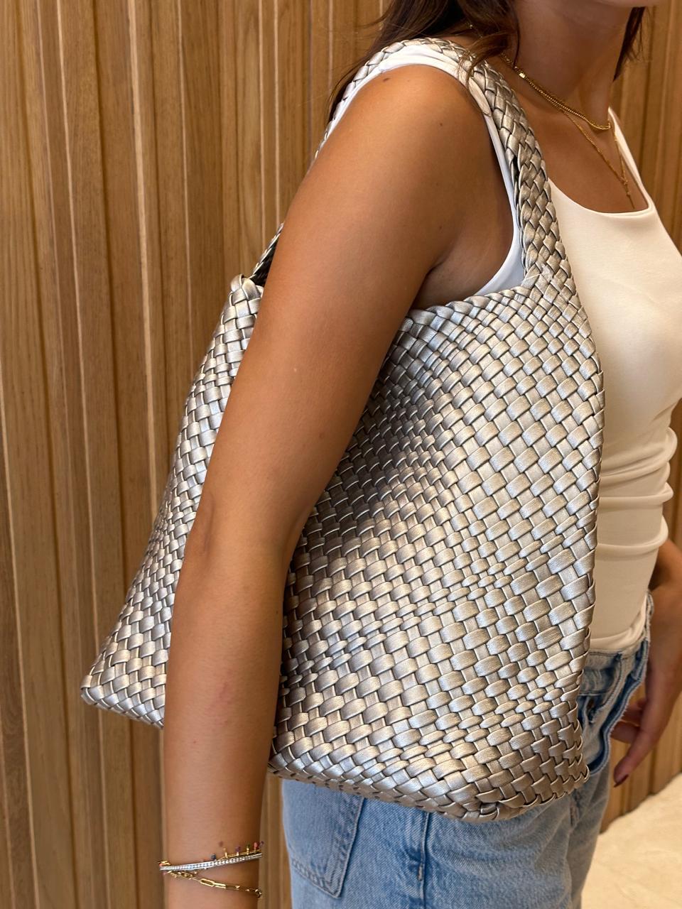 Silver Woven Shoulder Bag