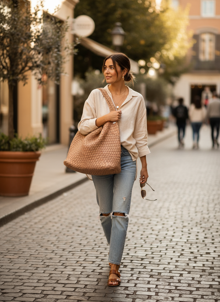 Pink Woven Shoulder Bag