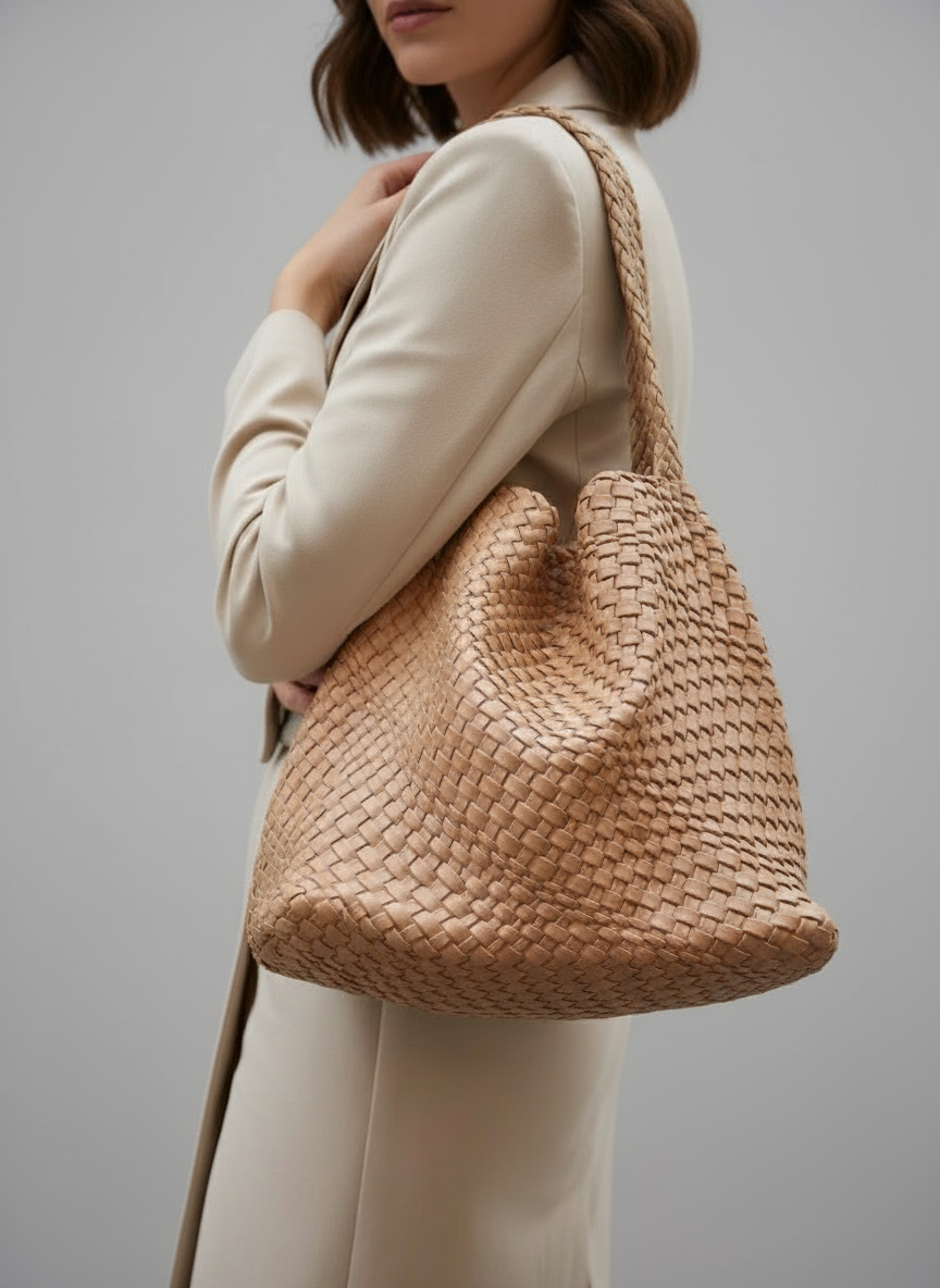 Pink Woven Shoulder Bag